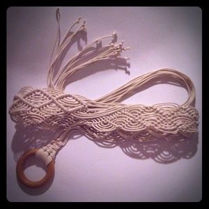 Macrame Belt Handmade 31"Wht Cotton Unlisted EUC